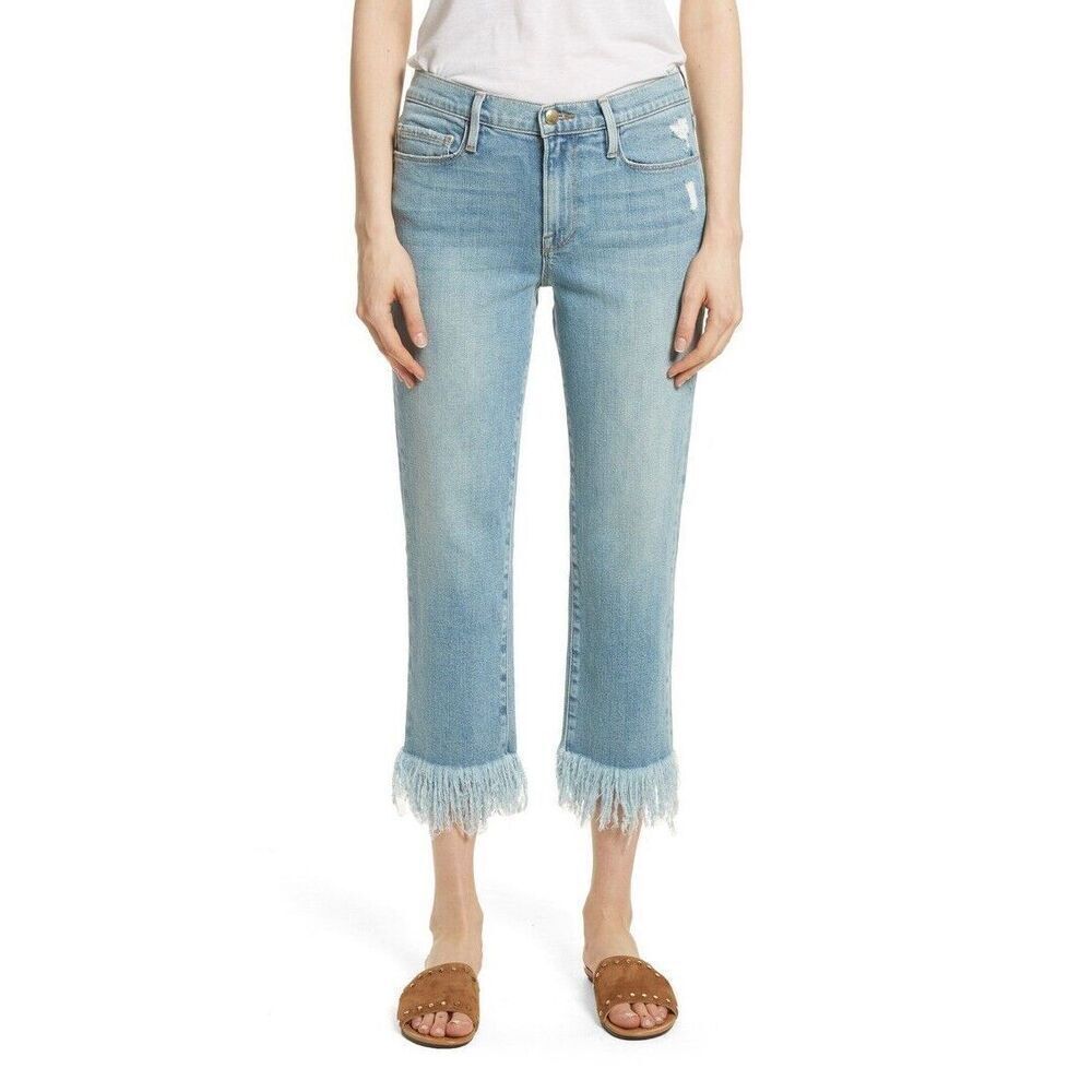 Frame Denim Le Nouveau Straight Jeans Women's 28 brandsbury‎ wash frayed hem